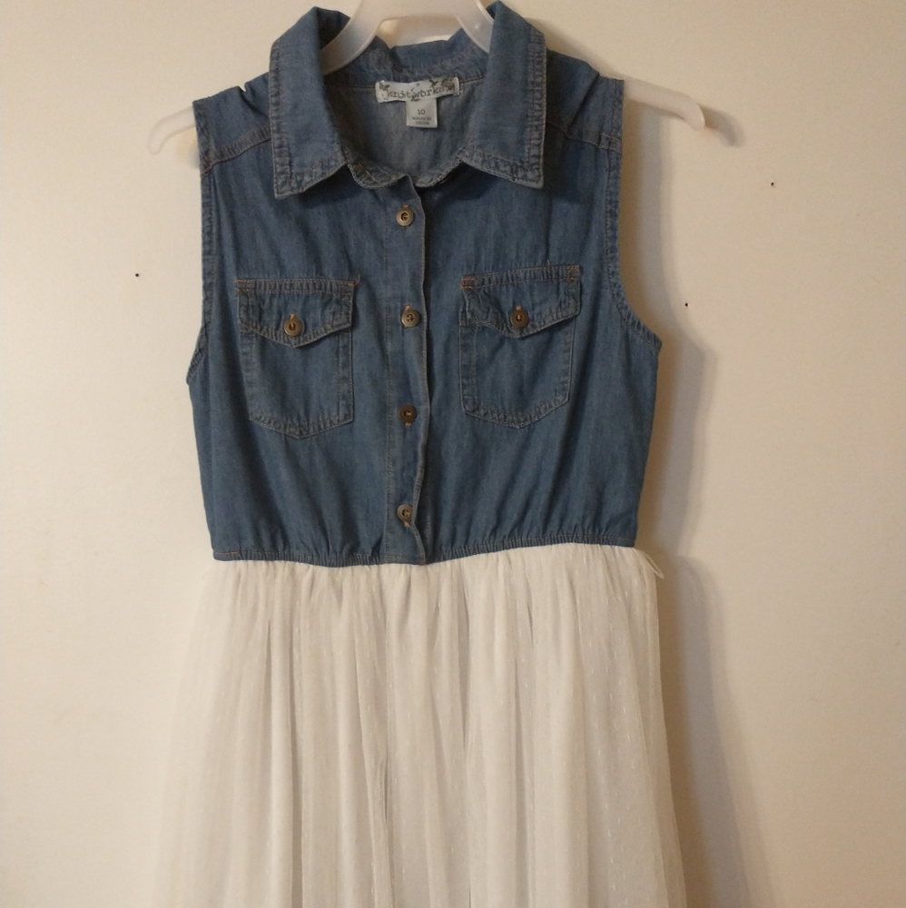 Girls sleeveless denim and poly dress